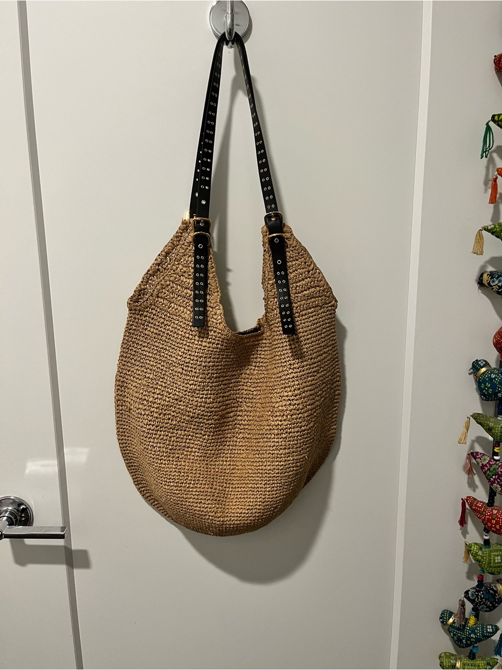 Madewell Natural Straw Tote with Black Studded Straps - Picture 4 of 10